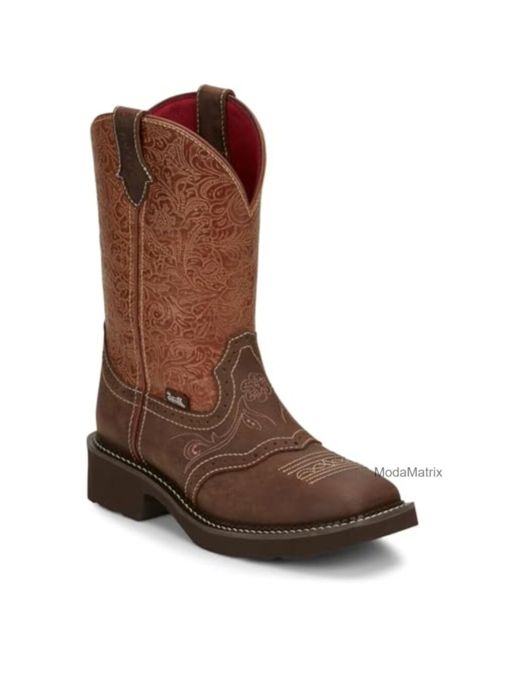 Embroidered Faux Leather Square Toe Pull-On Mid-Calf Cowgirl Boots